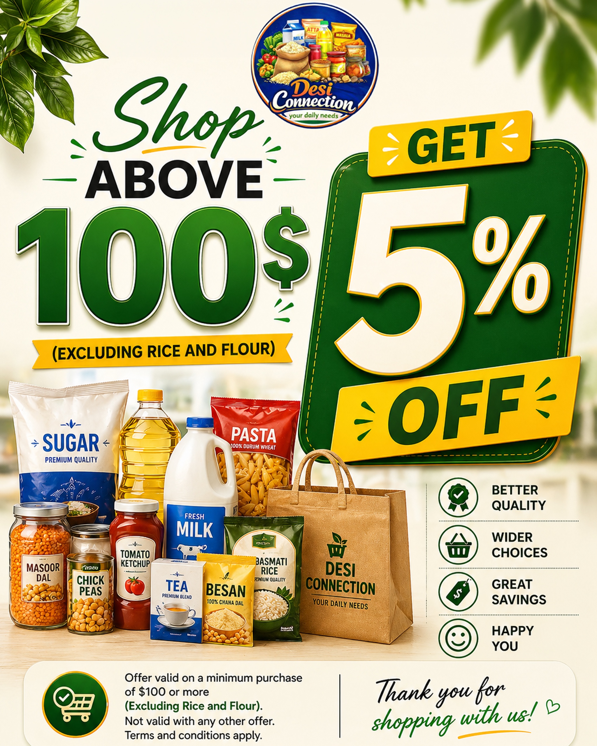 Shop above $100 and get 5% off — Desi Connection promotion