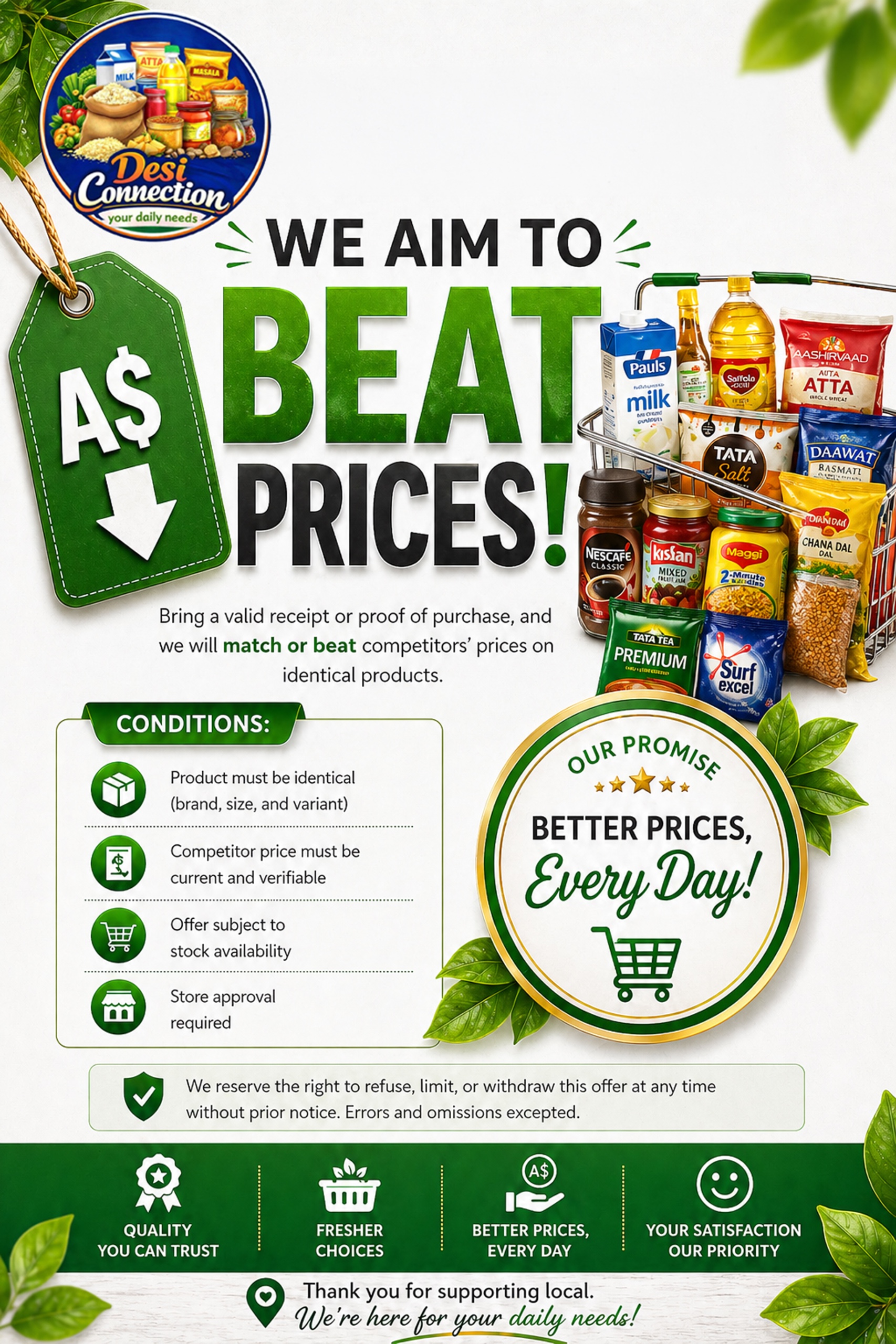We aim to beat prices — Desi Connection price match guarantee